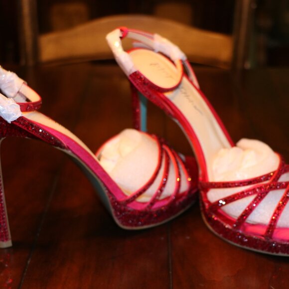 FINAL OFFER! - NWT Betsey Johnson Red Sparkle Blue Heels - 10 - Picture 13 of 15